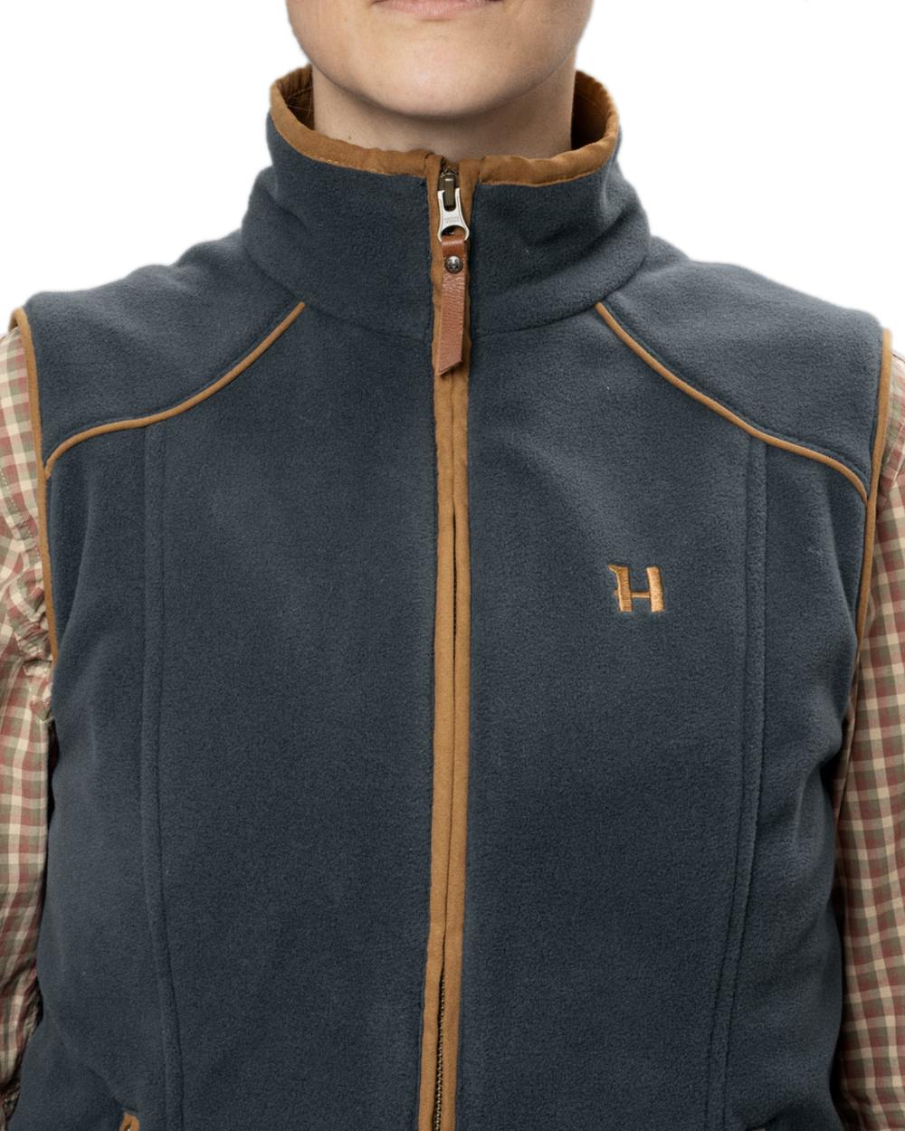 Dark Navy Coloured Harkila Womens Sandhem 200 Fleece Waistcoat on white background