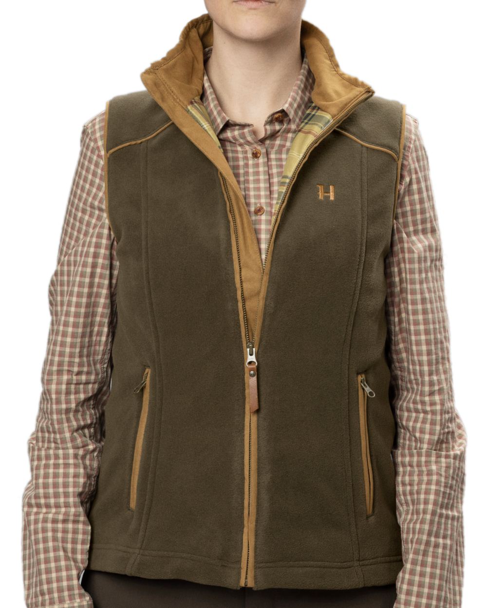 Willow Green Coloured Harkila Womens Sandhem 200 Fleece Waistcoat on white background