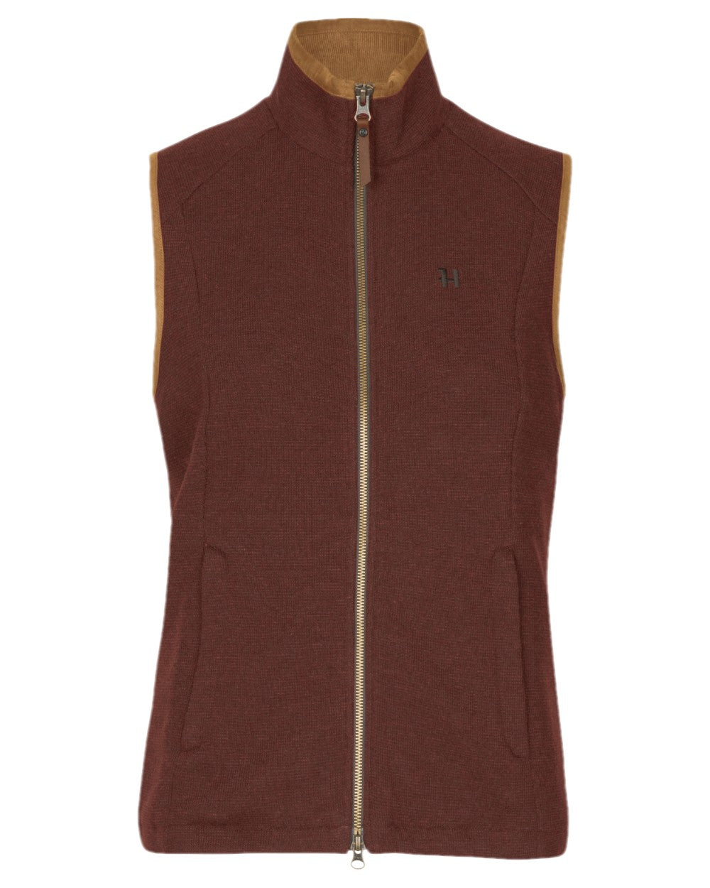Dark Copper Coloured Harkila Womens Sandhem Pro Waistcoat on white background