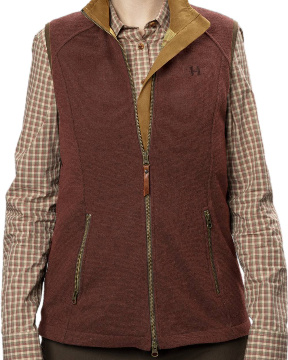 Dark Copper Coloured Harkila Womens Sandhem Pro Waistcoat on white background