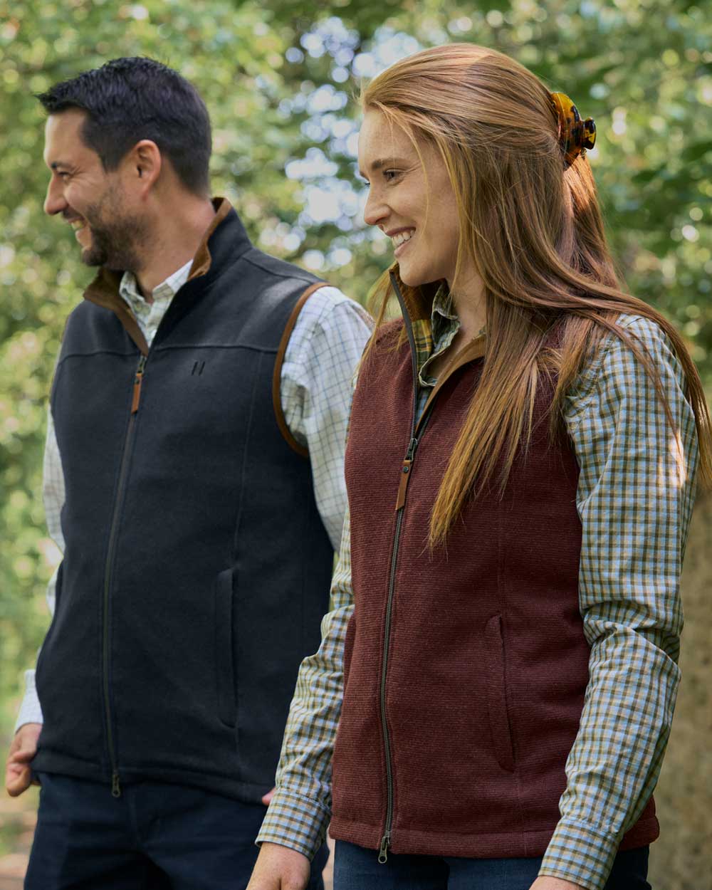 Dark Copper Coloured Harkila Womens Sandhem Pro Waistcoat on outdoor background