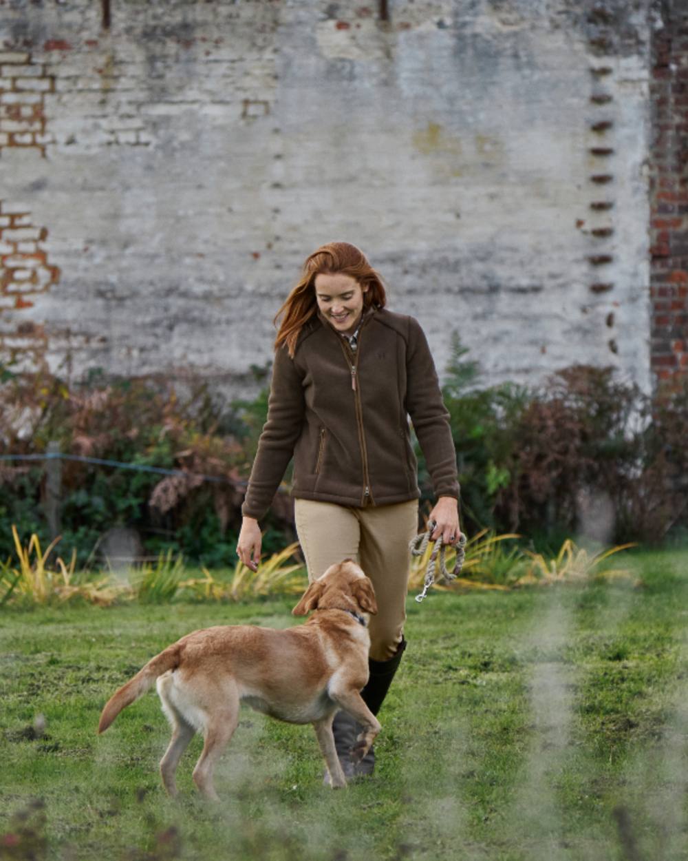 Demitasse Brown Coloured Harkila Womens Sandhem Sherpa Fleece Jacket on outdoor background