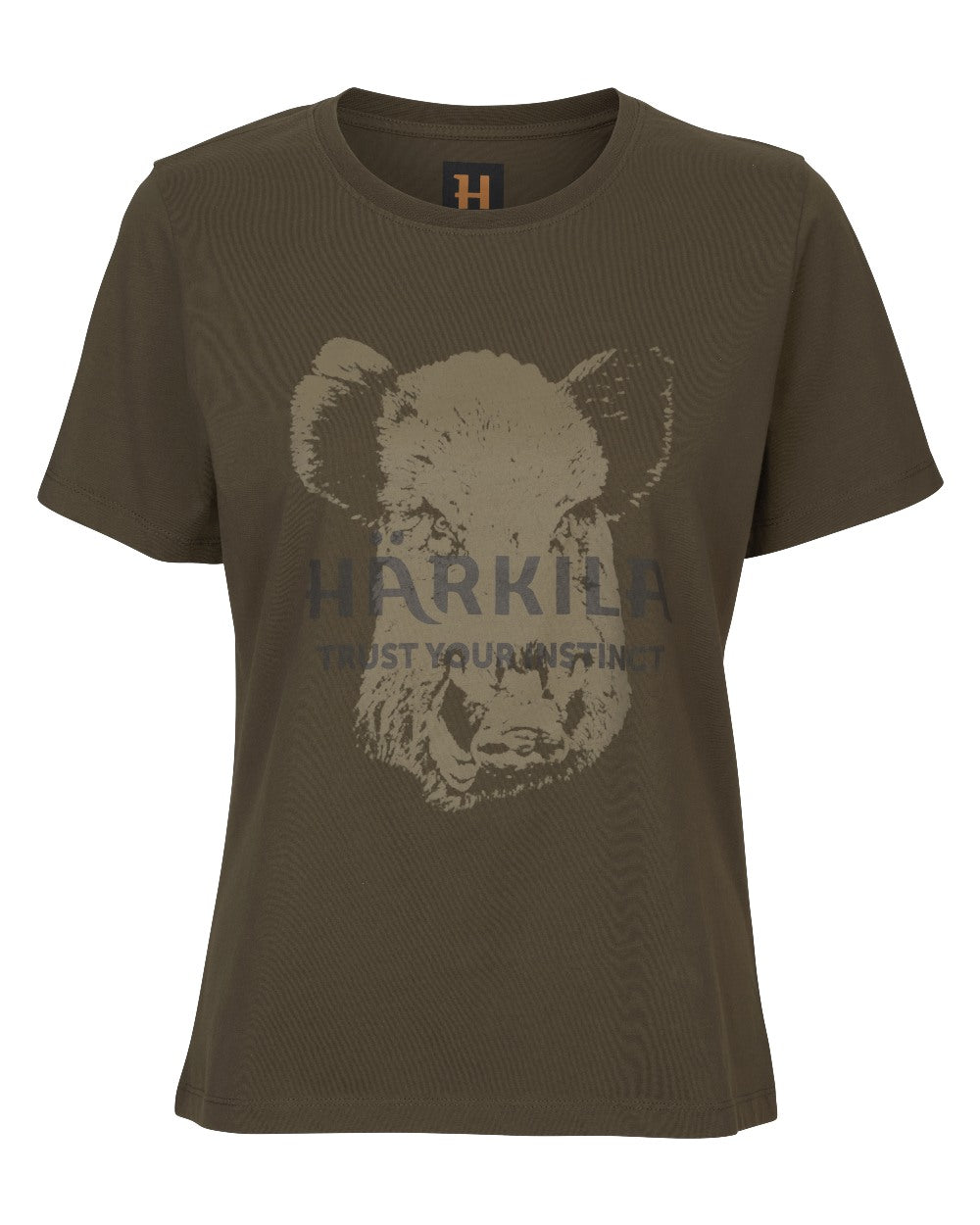 Willow Green Coloured Harkila Womens Wildboar Short Slevee T-Shirt on white background