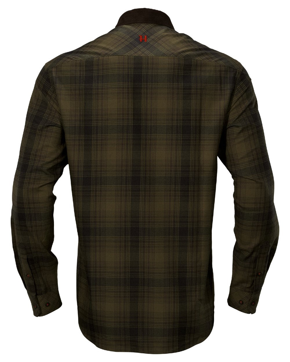 Olive Green Check coloured Harkila Driven Hunt Flannel Shirt on white background 