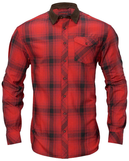 Red/Black check coloured Harkila Driven Hunt Flannel Shirt on white background 