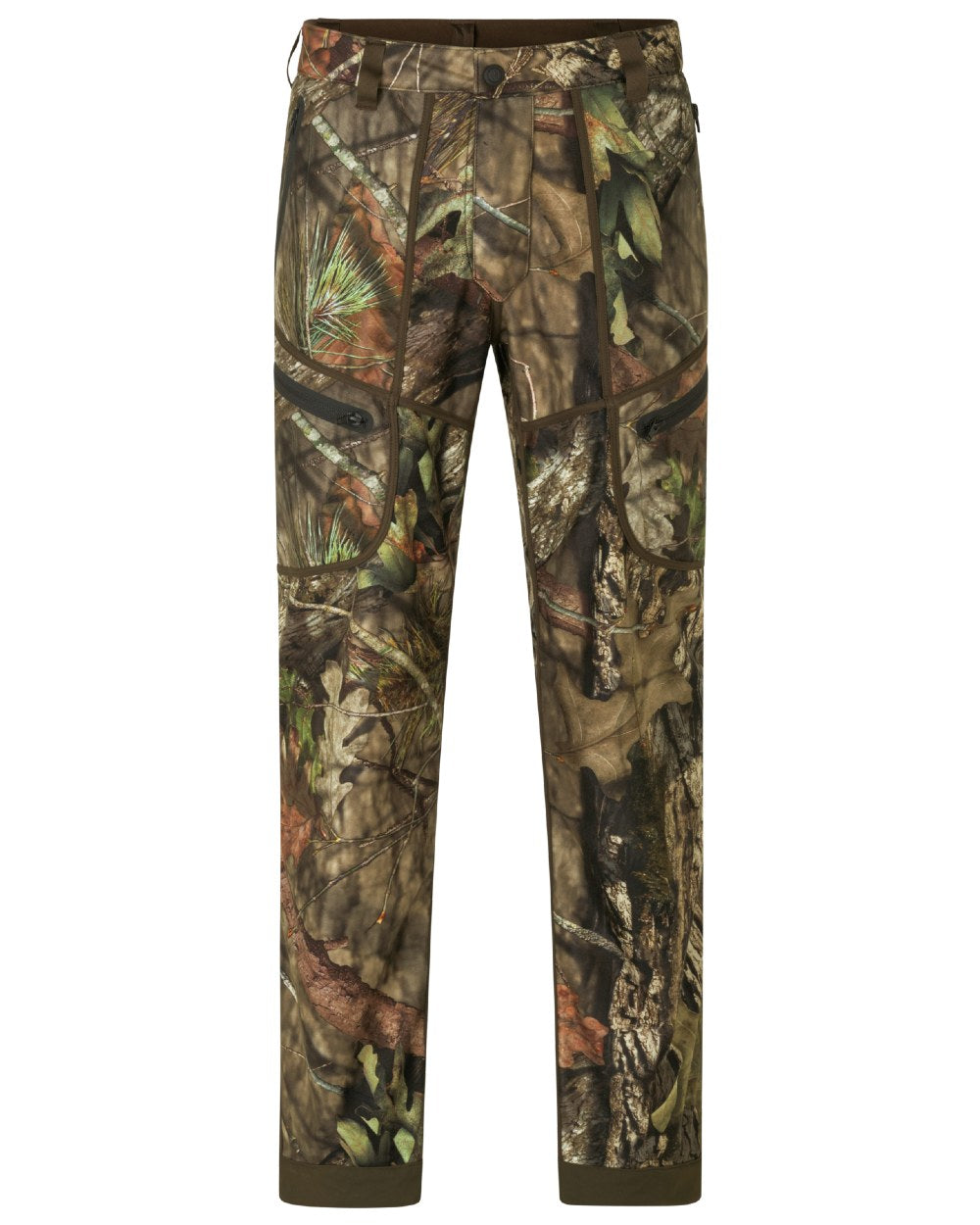 Mossy Oak coloured Harkila Kamko Camo Reversible WSP Trousers front on white background