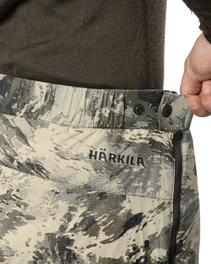 AXIS Forest coloured Harkila Mountain Hunter Expedition Packable Down Trousers waist on white background