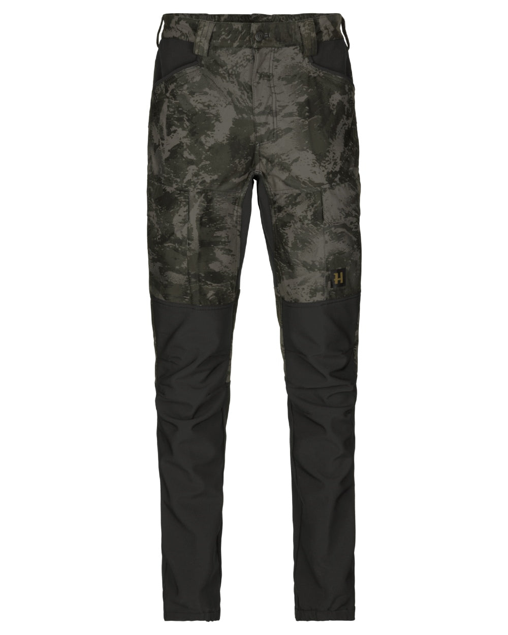 AXIS Black/Black coloured Harkila NOCTYX Camo Silent Trousers on white background