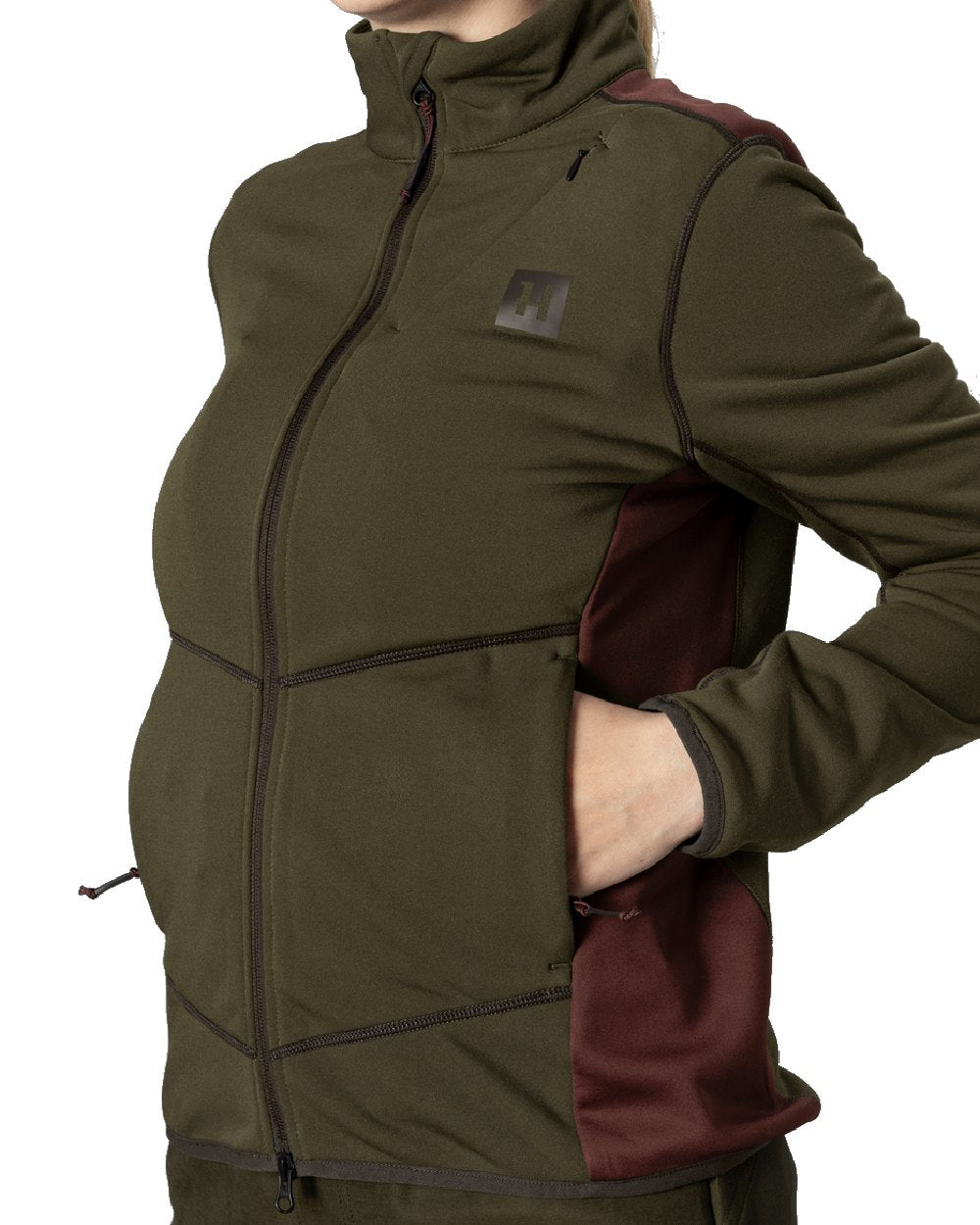 Willow Green coloured Harkila Womens Oda Fleece Jacket close up on model