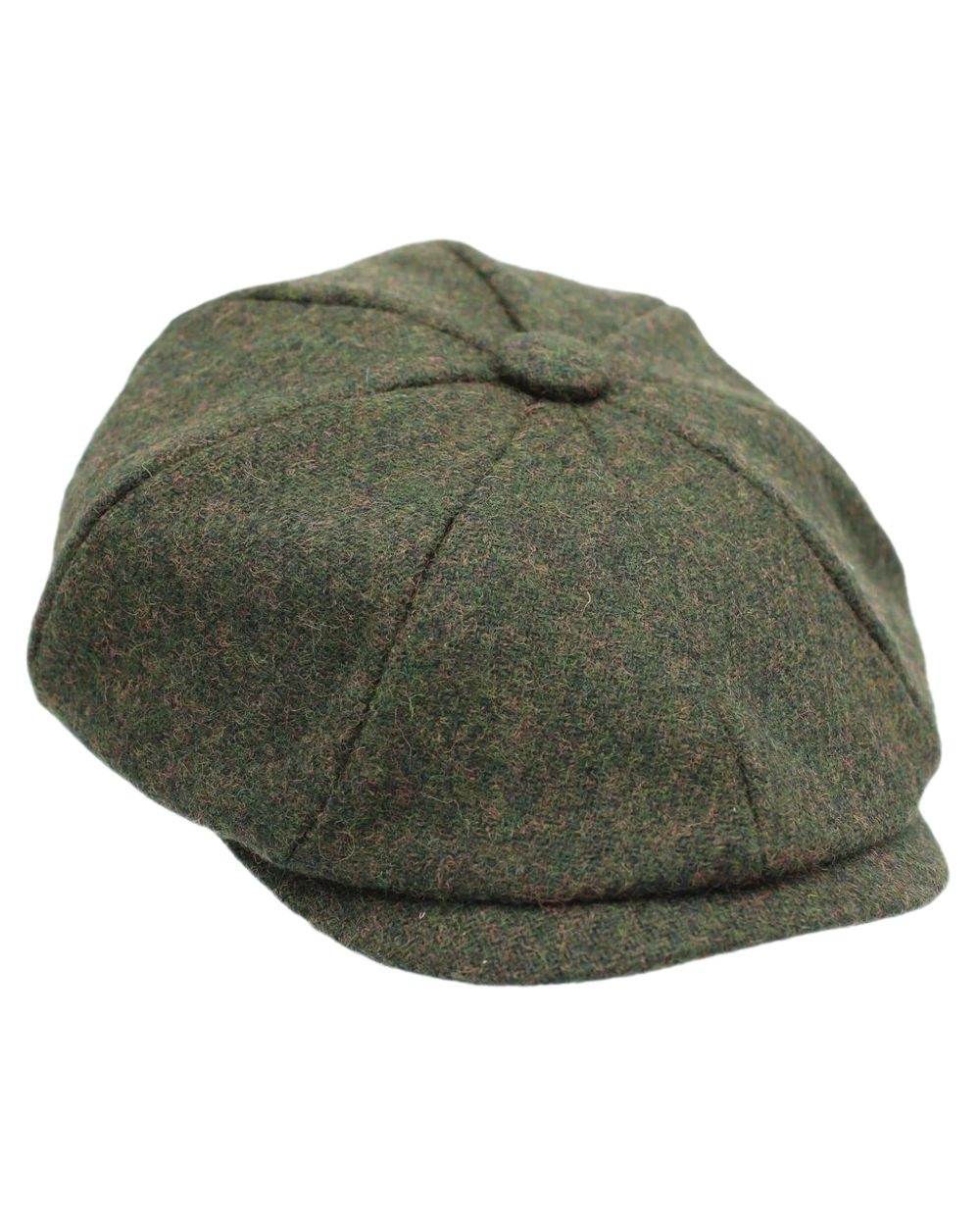 Fern Coloured Heather Archie Twill 8-Piece Tweed Cap on white background