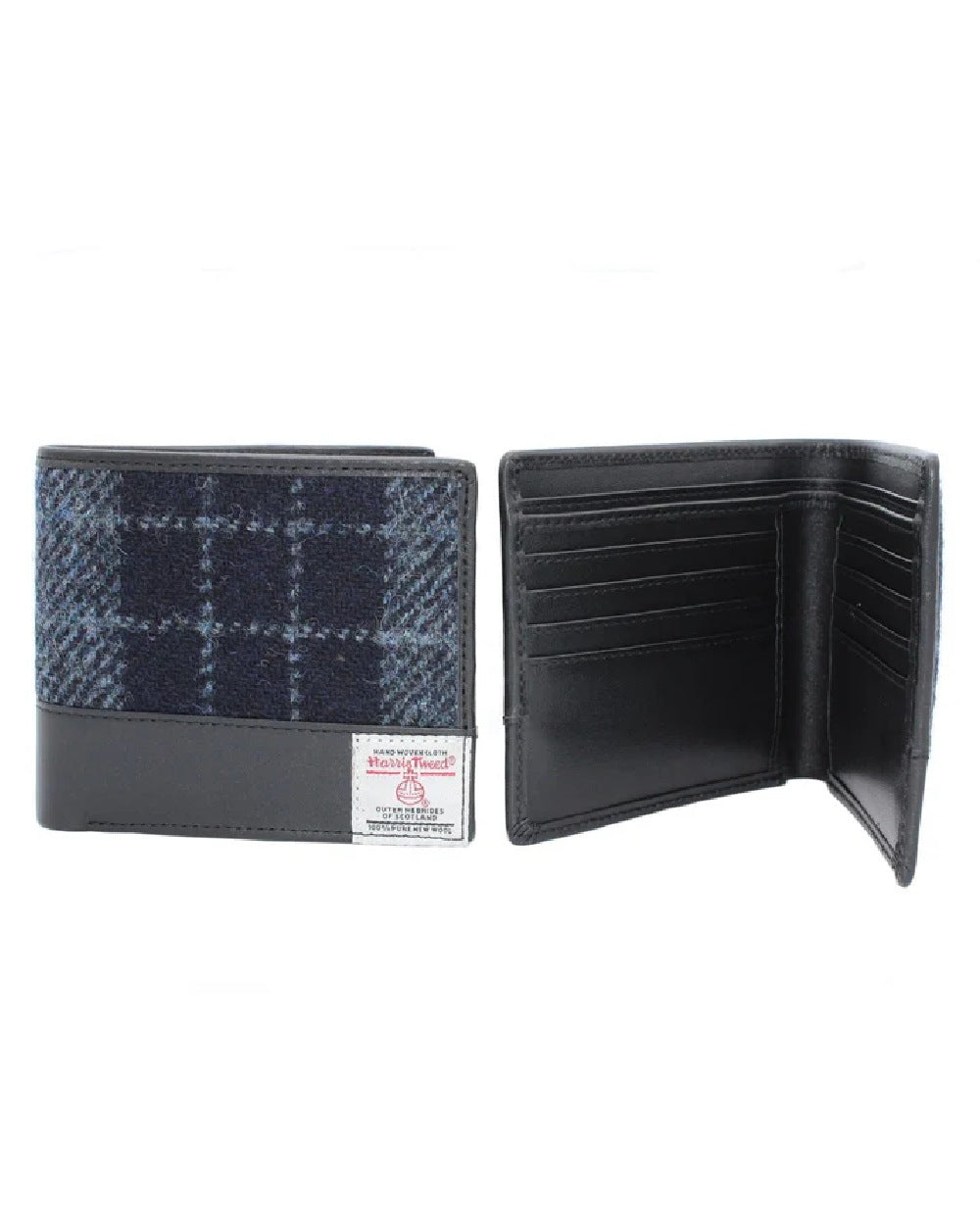 Black Grey Check Coloured Heather Callum Harris Tweed Wallet on white background