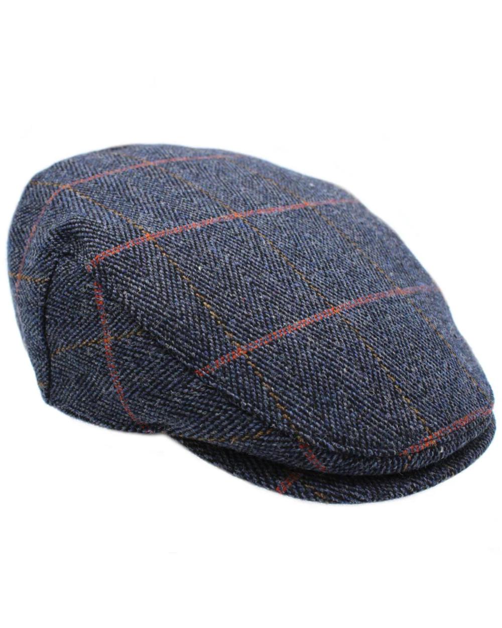 Midnight Blue Coloured Heather Chilton Derby Tweed Waterproof Flat Cap on white background