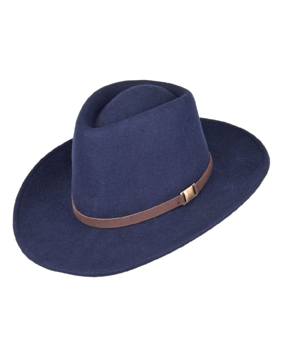 Navy coloured Heather Eden Wool Felt Aussie Hat on white background