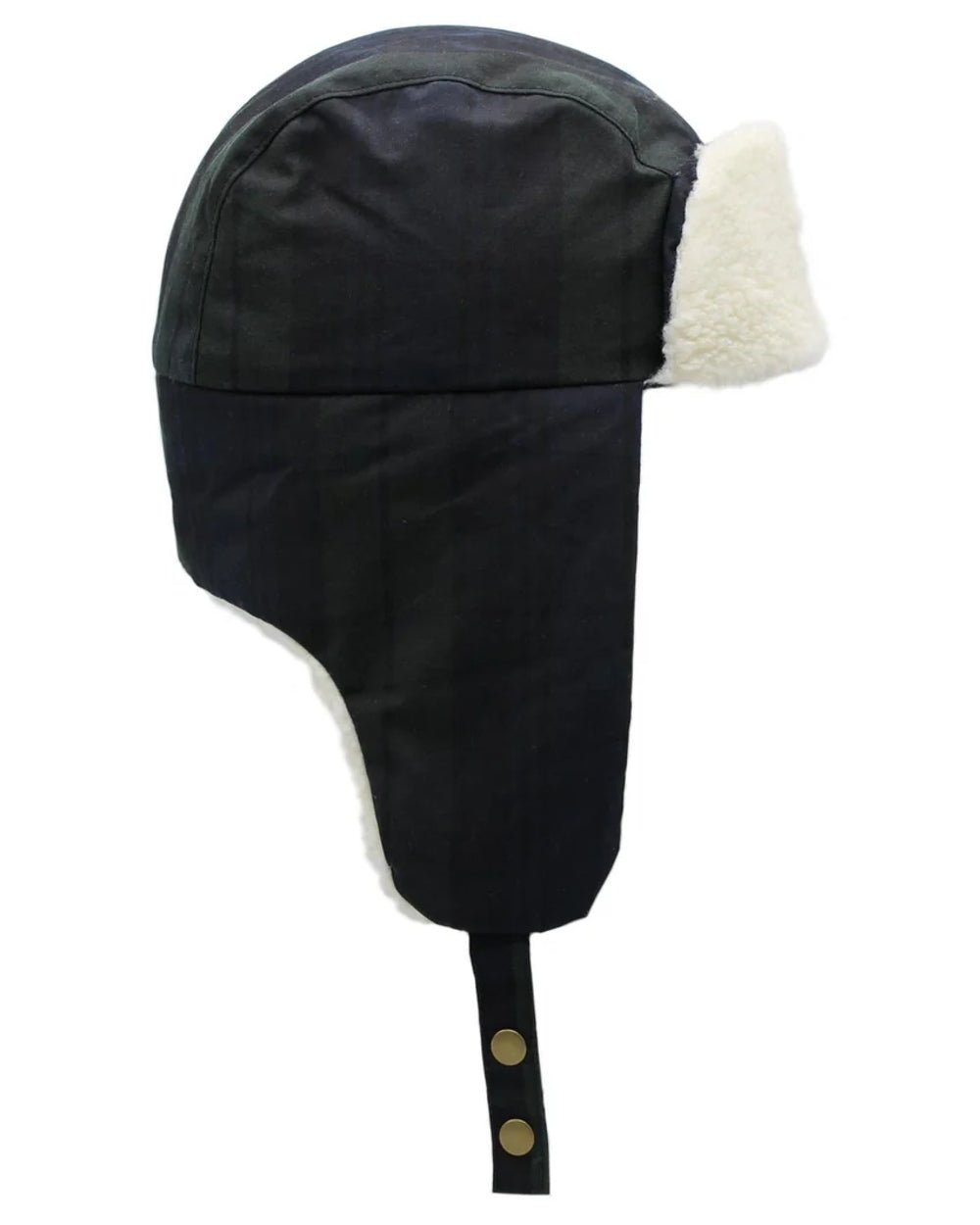 Blackwatch Coloured Heather Fraser Tartan Wax And Borg Trapper Hat on white background