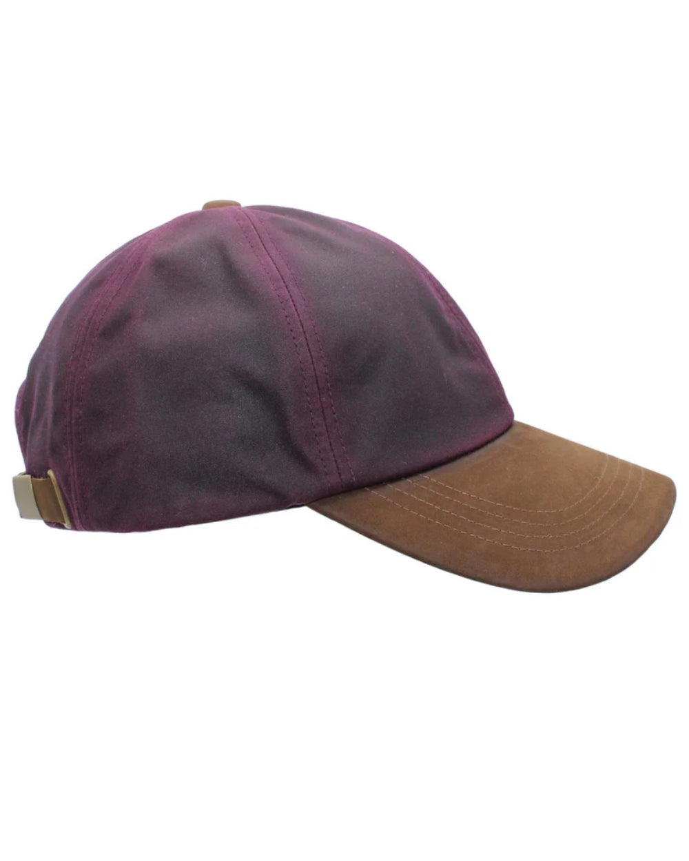 Merlot Coloured Heather Hamilton Wax Leather Peak Baseball Cap on white background