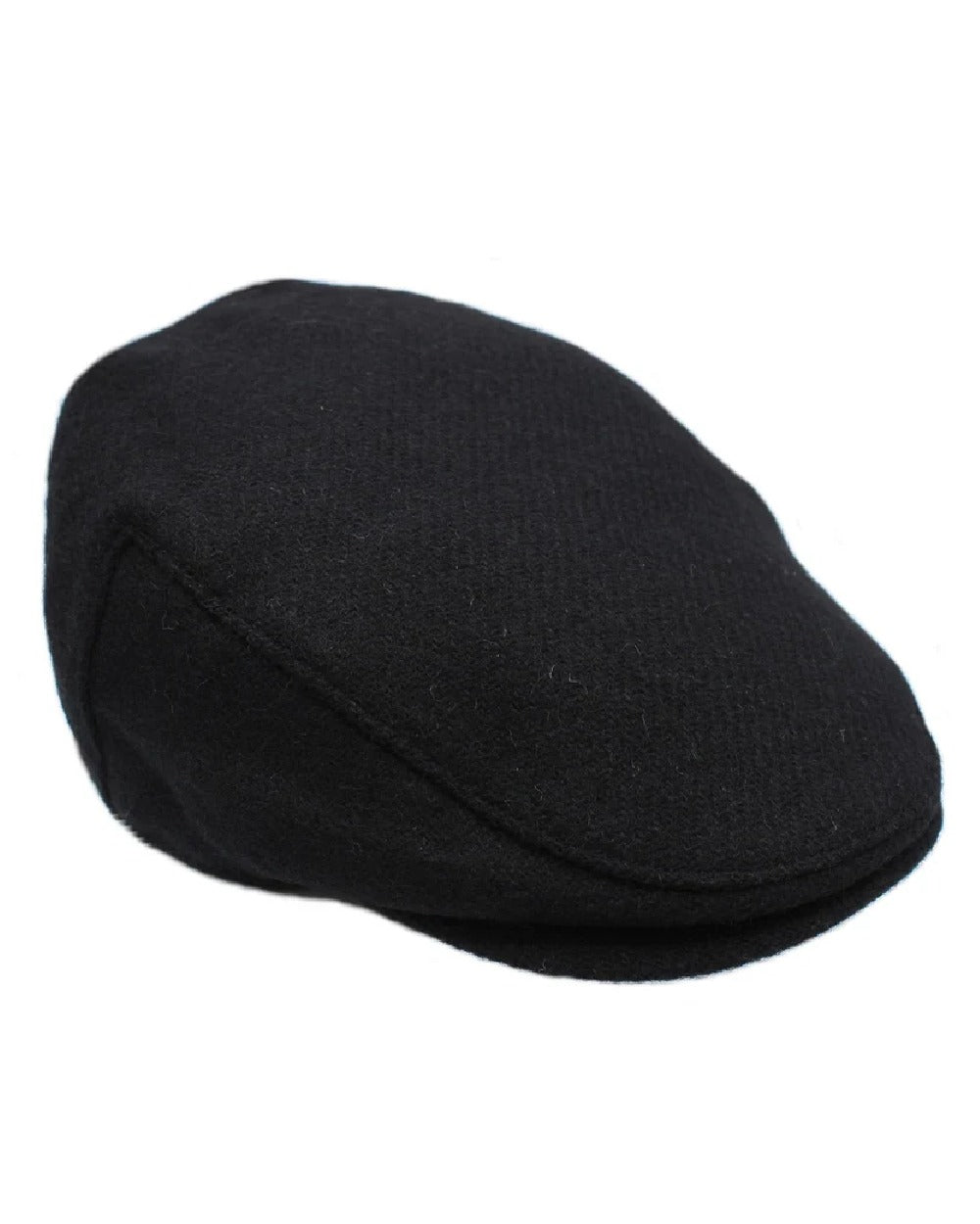 Black Twill Coloured Heather Highland Harris Tweed Flat Cap on white background