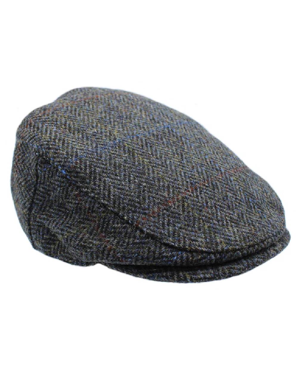 Granite Herringbone Coloured Heather Highland Harris Tweed Flat Cap on white background