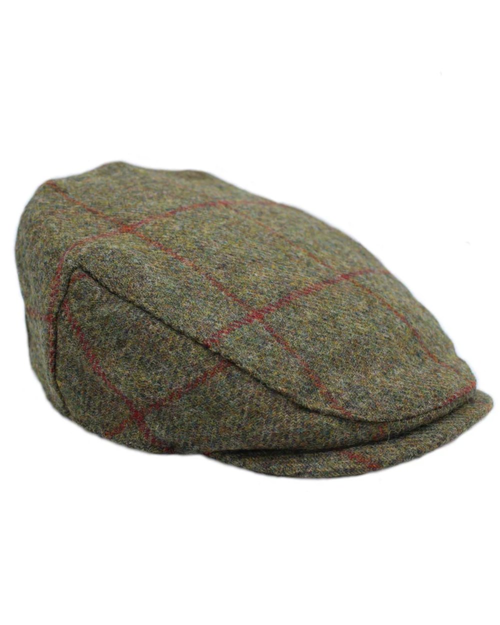 Brown Red Check Coloured Heather Kinloch Waterproof Tweed Flat Cap on white background