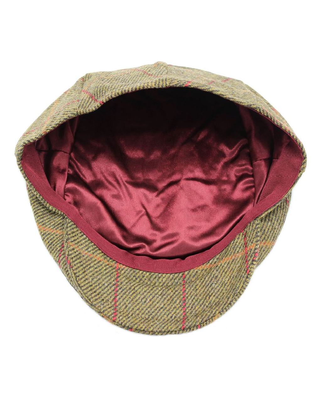 Mid Olive Red Check Coloured Heather Kinloch Waterproof Tweed Flat Cap on white background