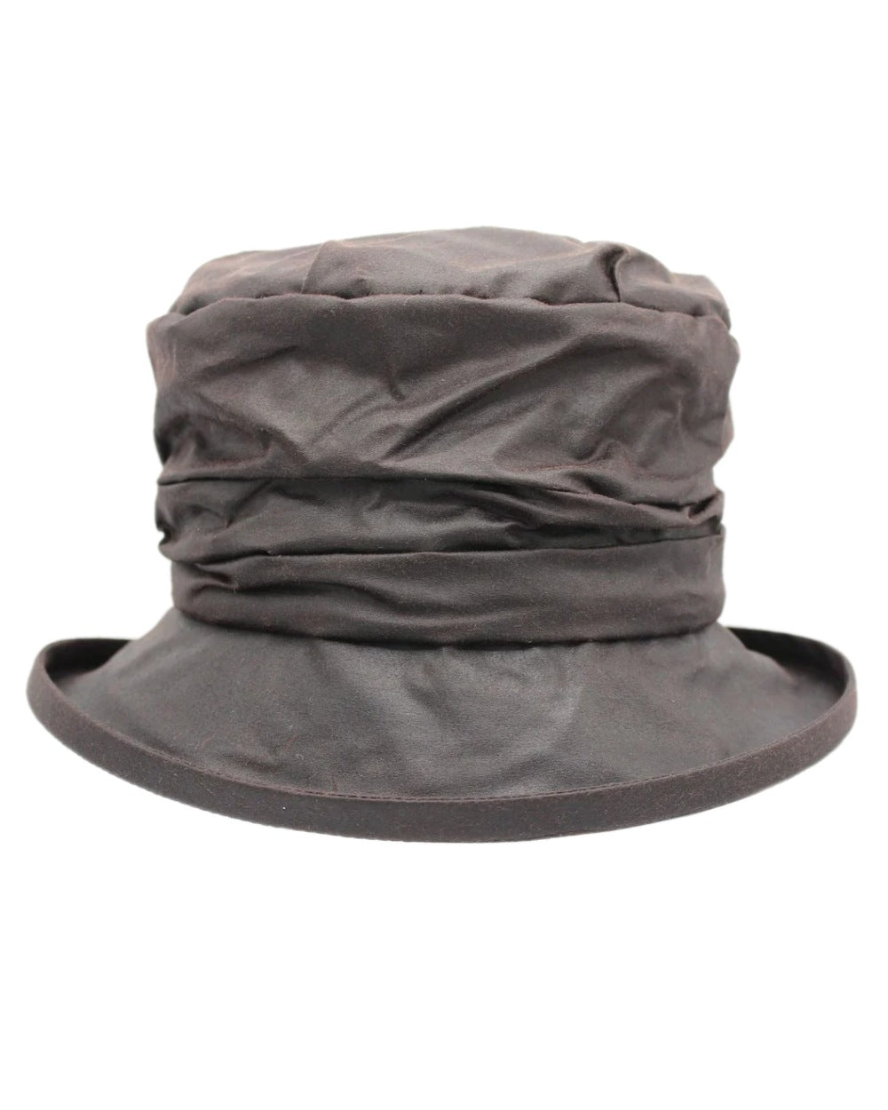 Brown Coloured Heather Lorna Ruched Wax Hat on white background
