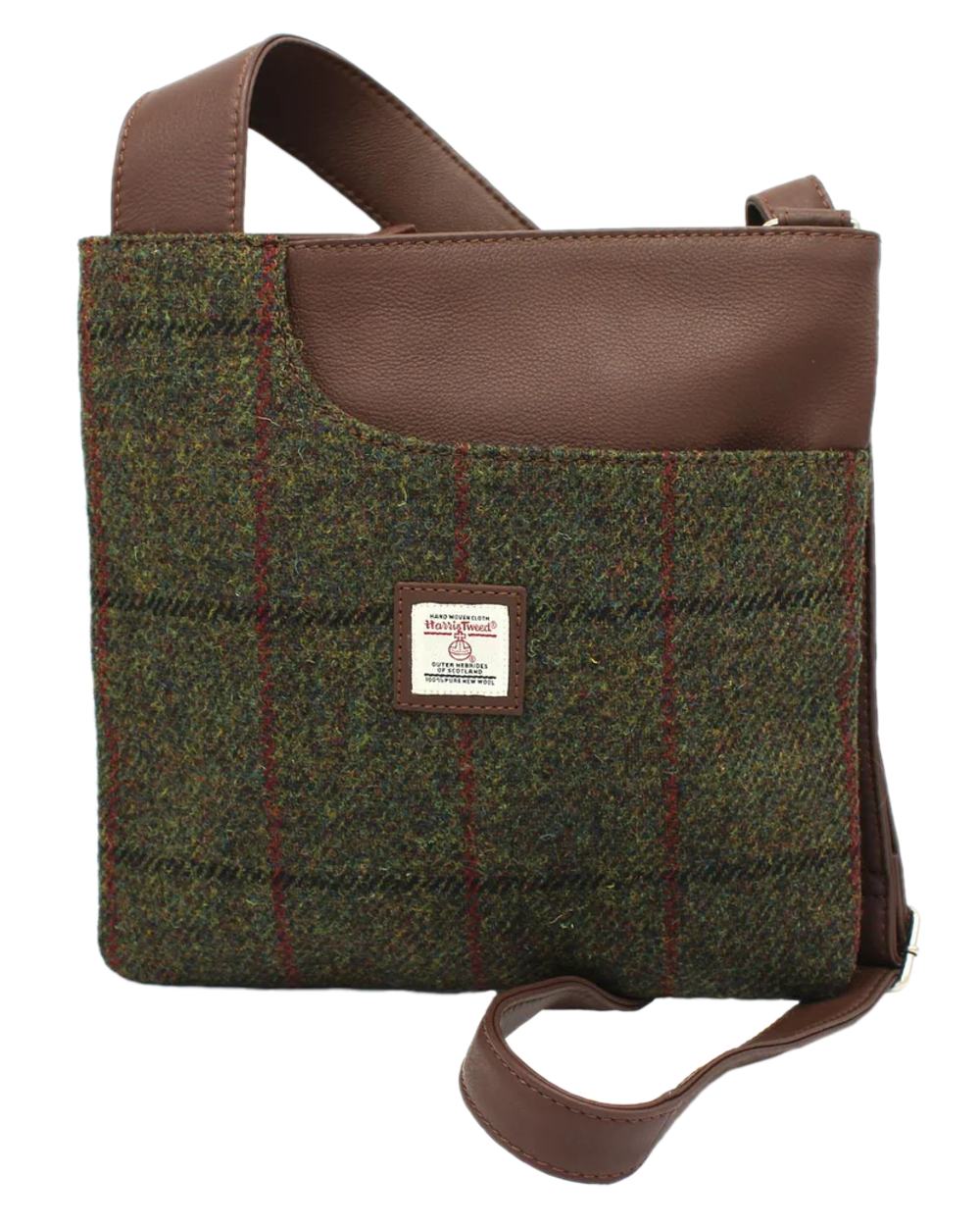 Green Check Coloured Heather Mina Harris Tweed Cross-Body Bag on white background