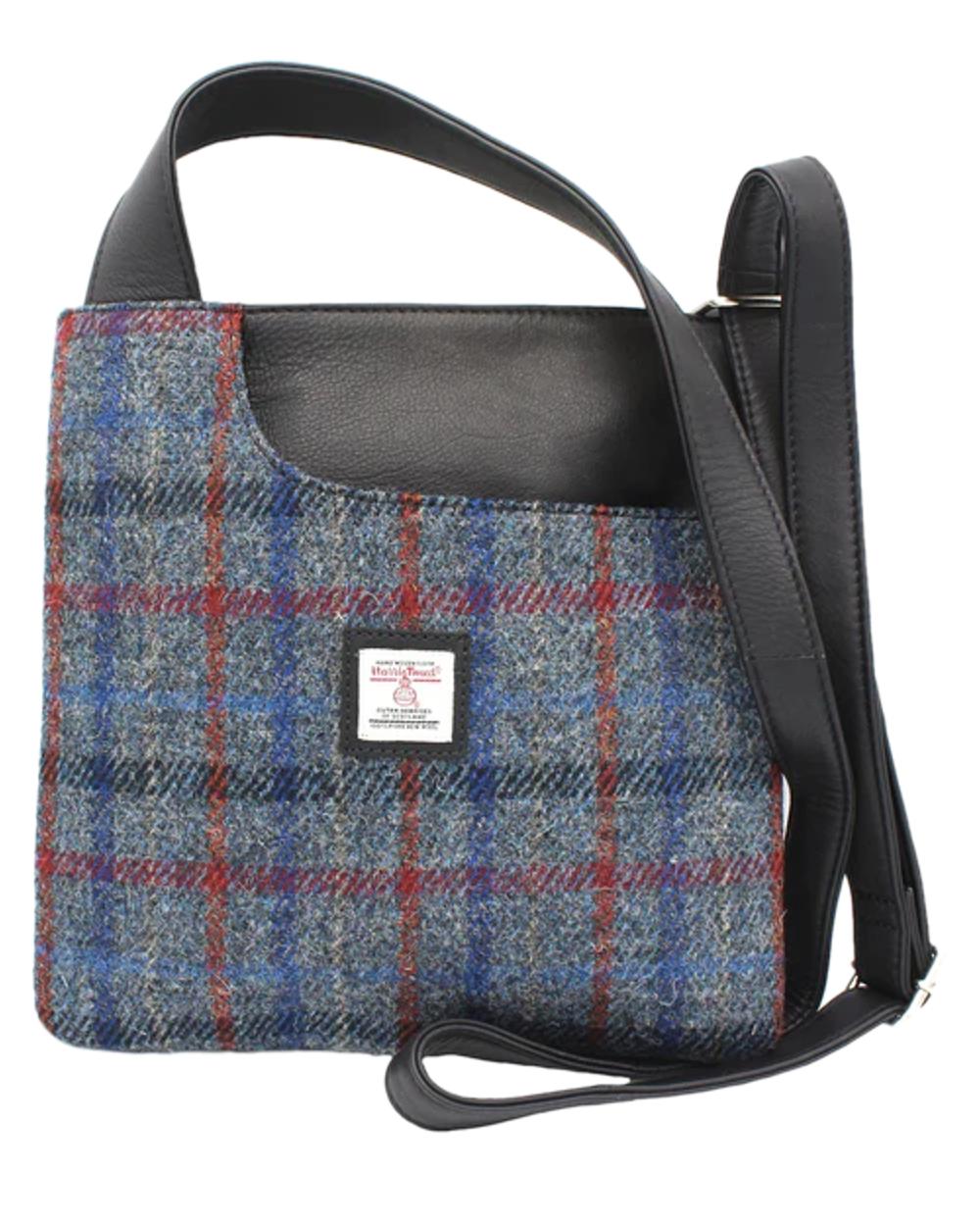 Grey Check Coloured Heather Mina Harris Tweed Cross-Body Bag on white background