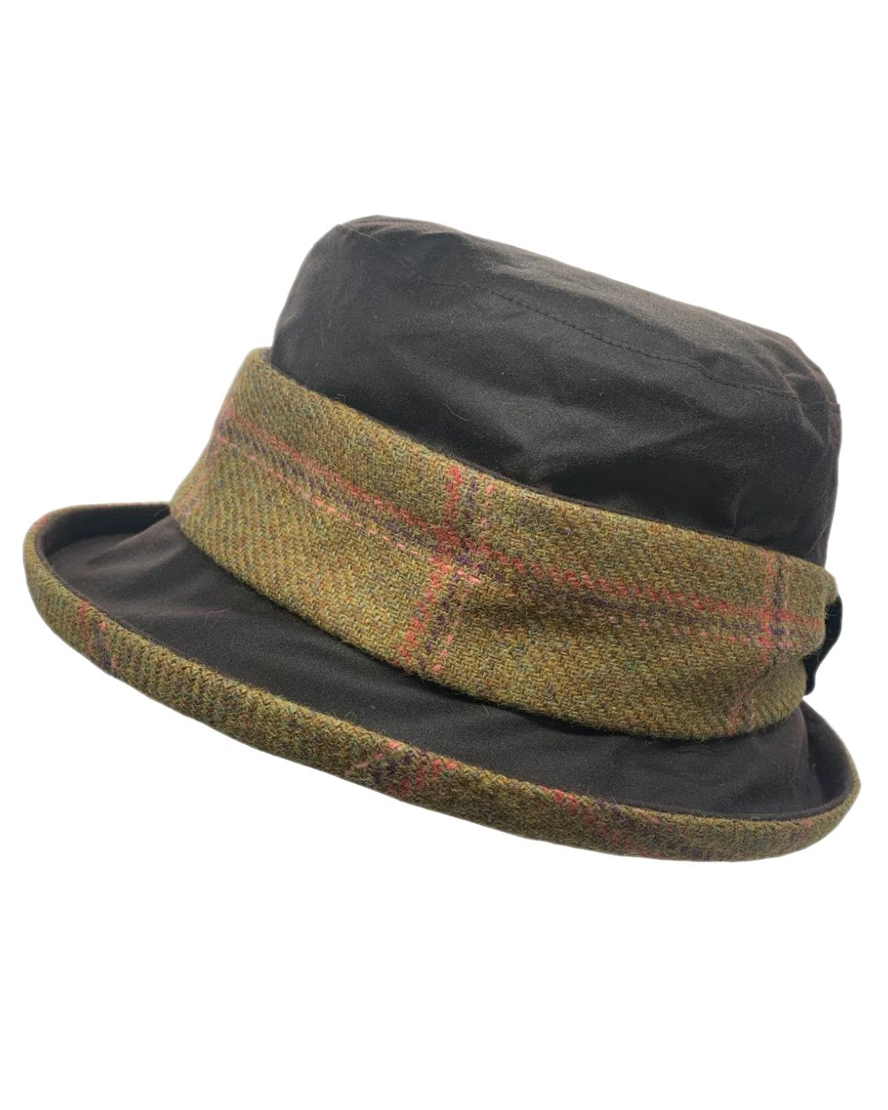 Brown Coloured Heather Natalie Twist Wax Tweed Hat on white background