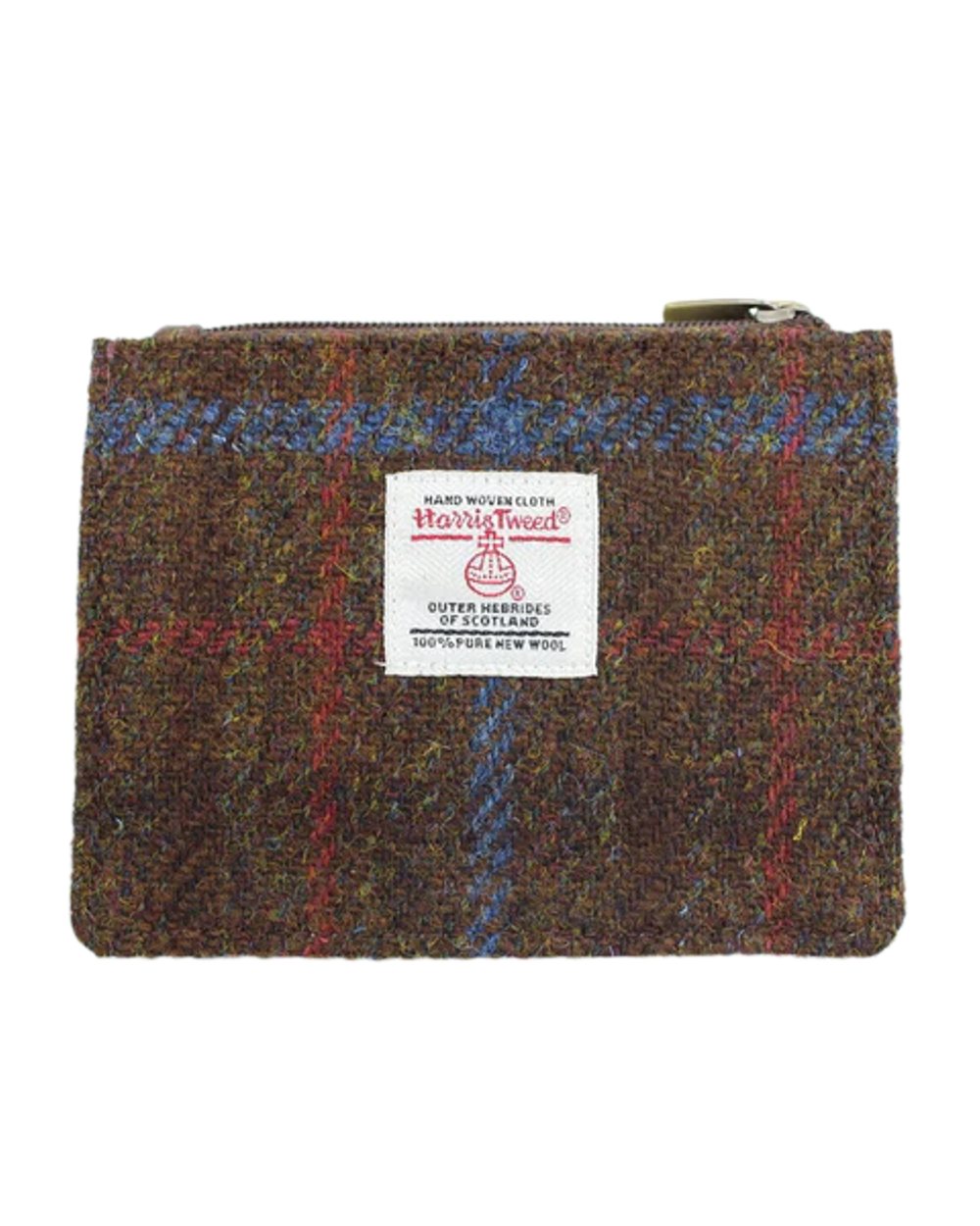 Brown Check Coloured Heather Rory Harris Tweed Coin/Card Wallet on white background