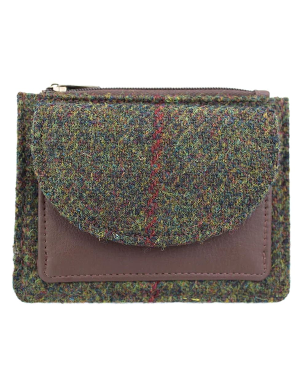 Green Check Coloured Heather Rory Harris Tweed Coin/Card Wallet on white background