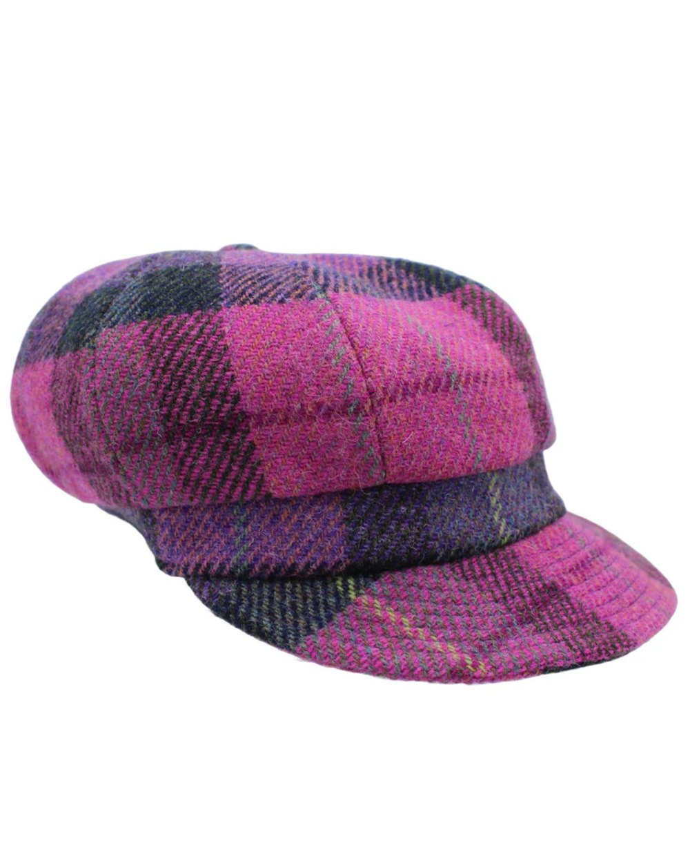 Clover Coloured Heather Rosalie Harris Tweed Baker Boy Cap on white background