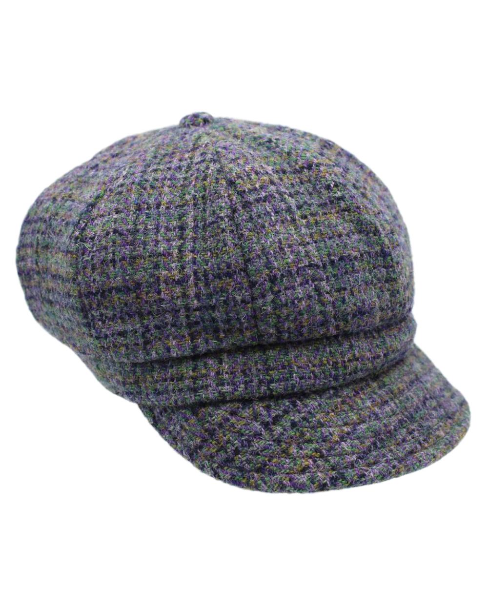 Thistle Coloured Heather Rosalie Harris Tweed Baker Boy Cap on white background