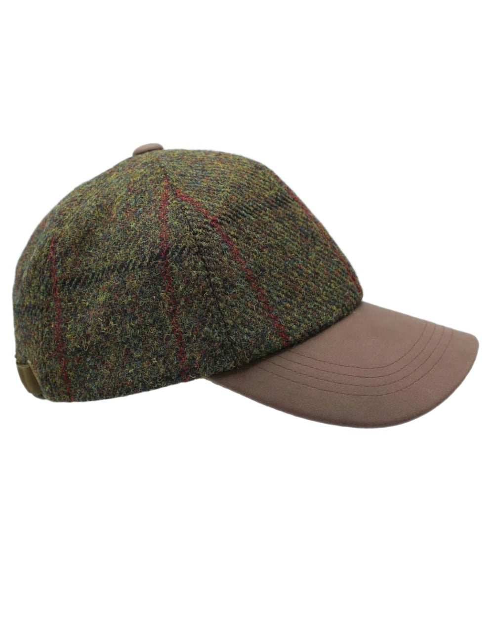 Green Check Coloured Heather Rosalie Harris Tweed Baseball Cap on white background