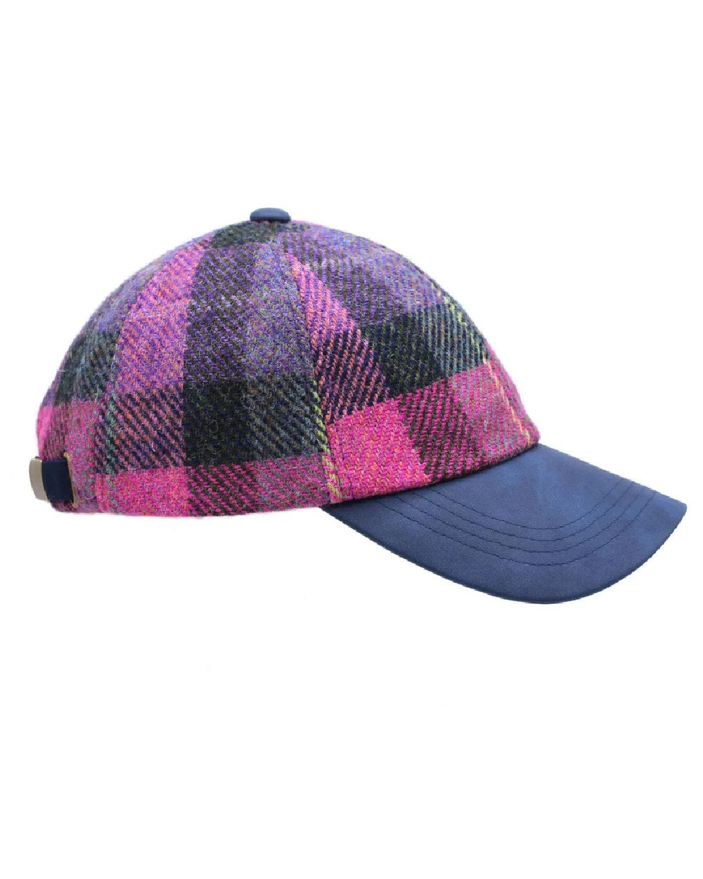 Purple Check Coloured Heather Rosalie Harris Tweed Baseball Cap on white background