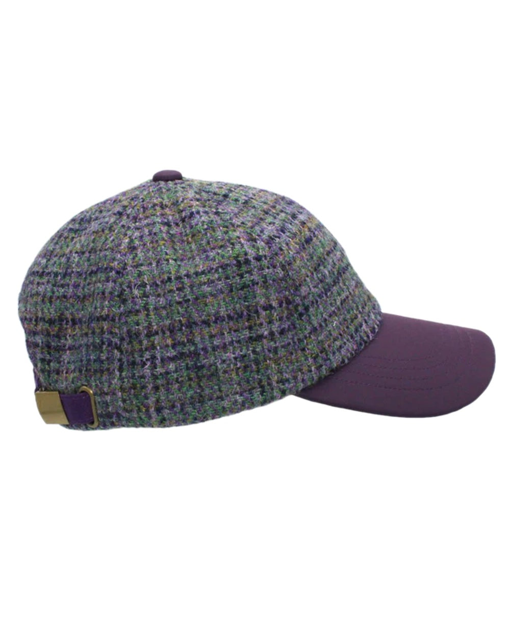 Thistle Coloured Heather Rosalie Harris Tweed Baseball Cap on white background