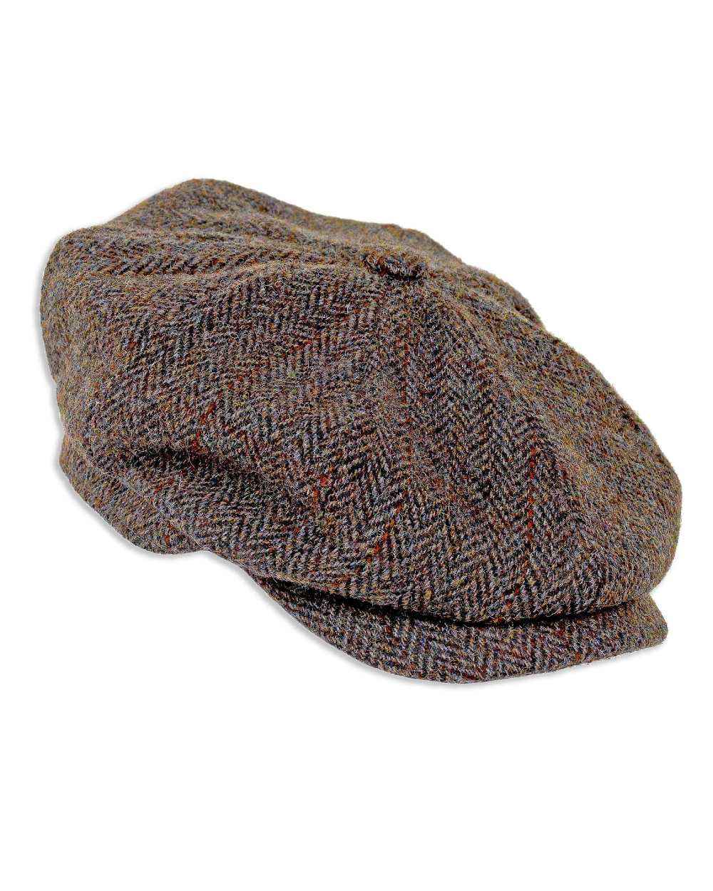 Moorland Coloured Heather Scott Newsboy Harris Tweed 8-Piece Cap on white background