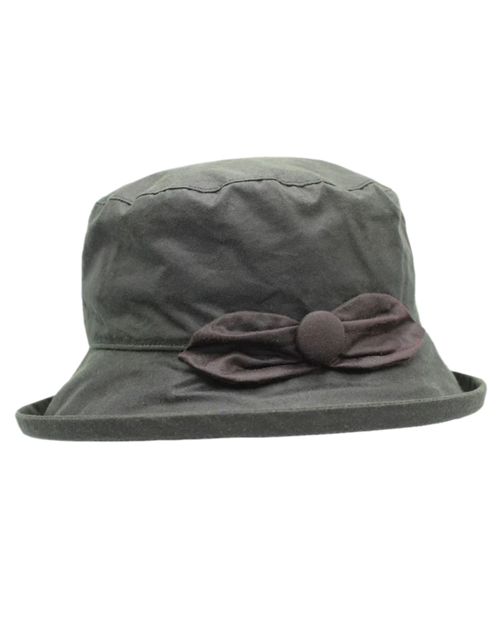 Olive Coloured Heather Womens Cora Wax Leaf Motif Hat on white background