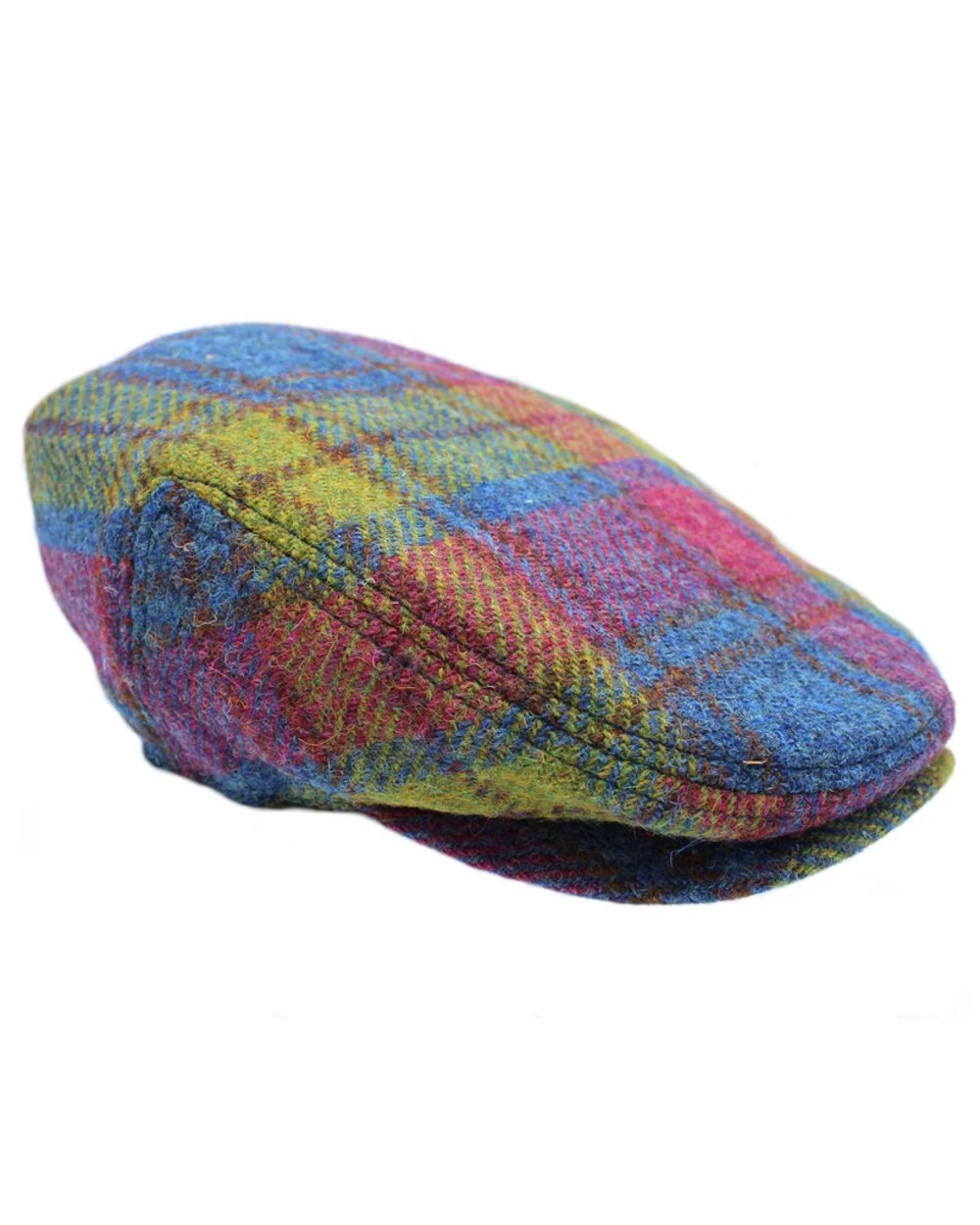 Blue Green Plum Check Coloured Heather Womens Kelty Harris Tweed Flat Cap on white background