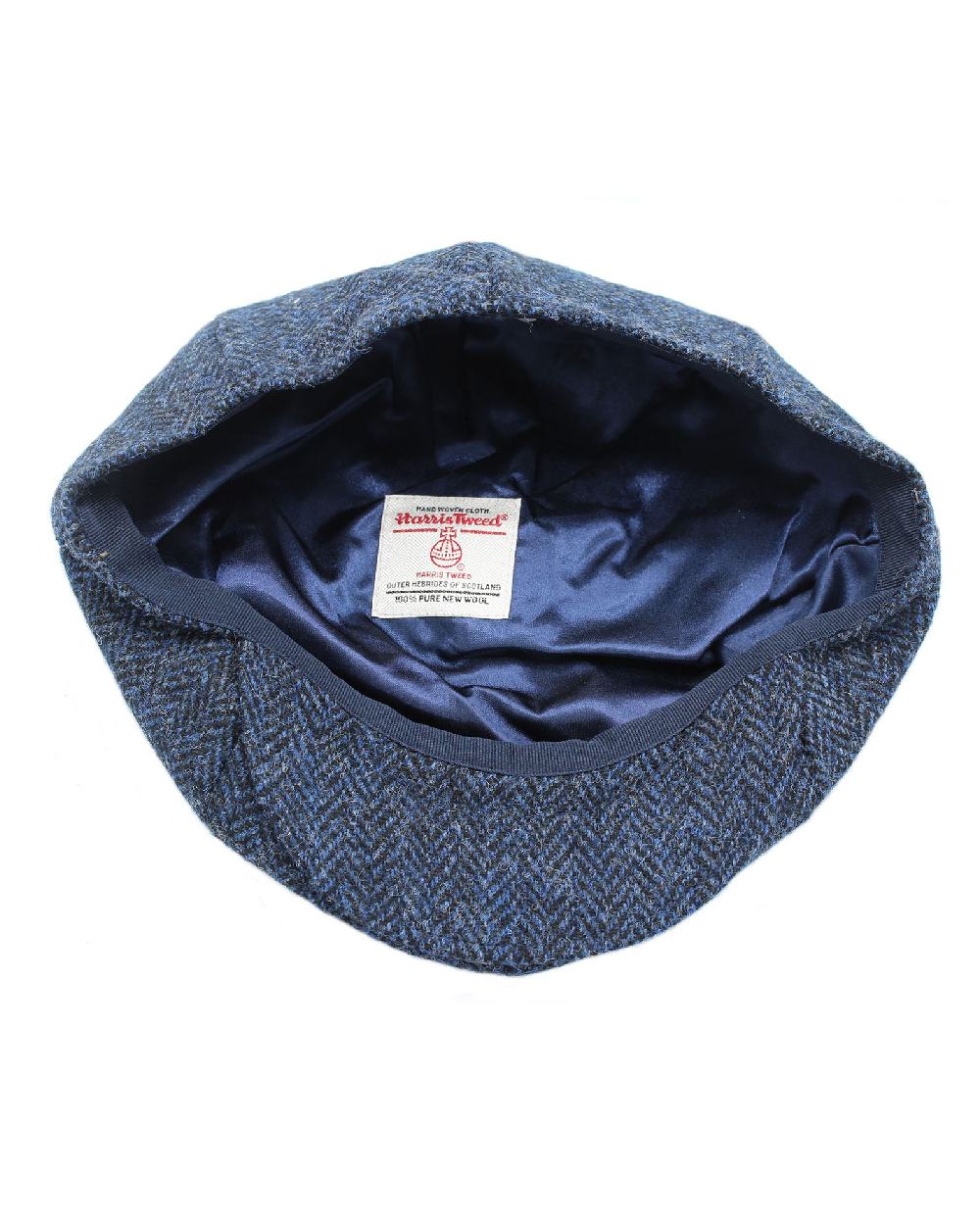 Heather Arran 8-Piece Harris Tweed Cap in Blue/Black Herringbone