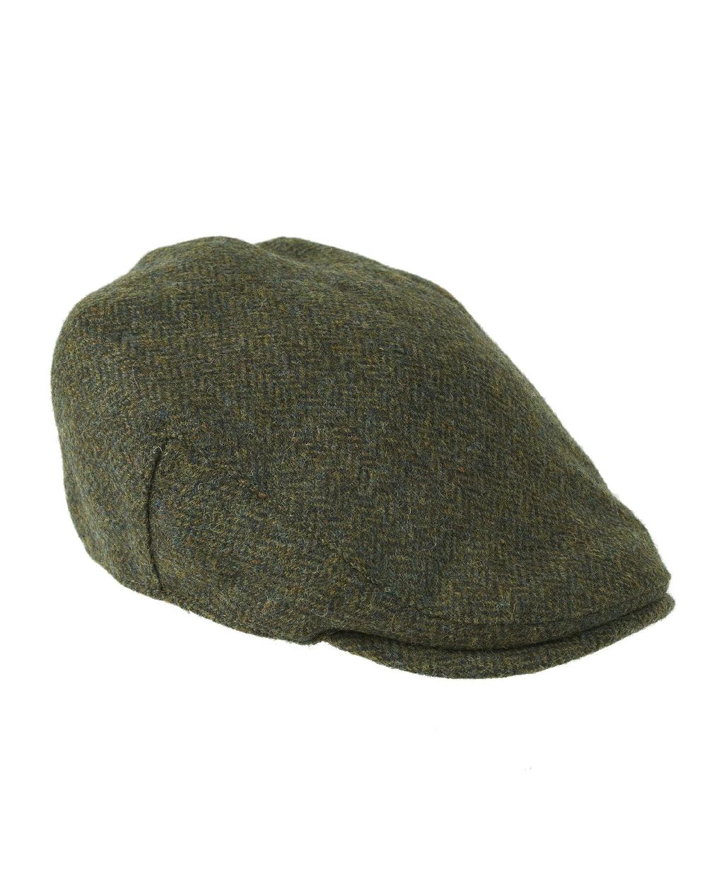 Pine coloured Heather Chapman Shetland Wool Tweed Flat Cap on white background