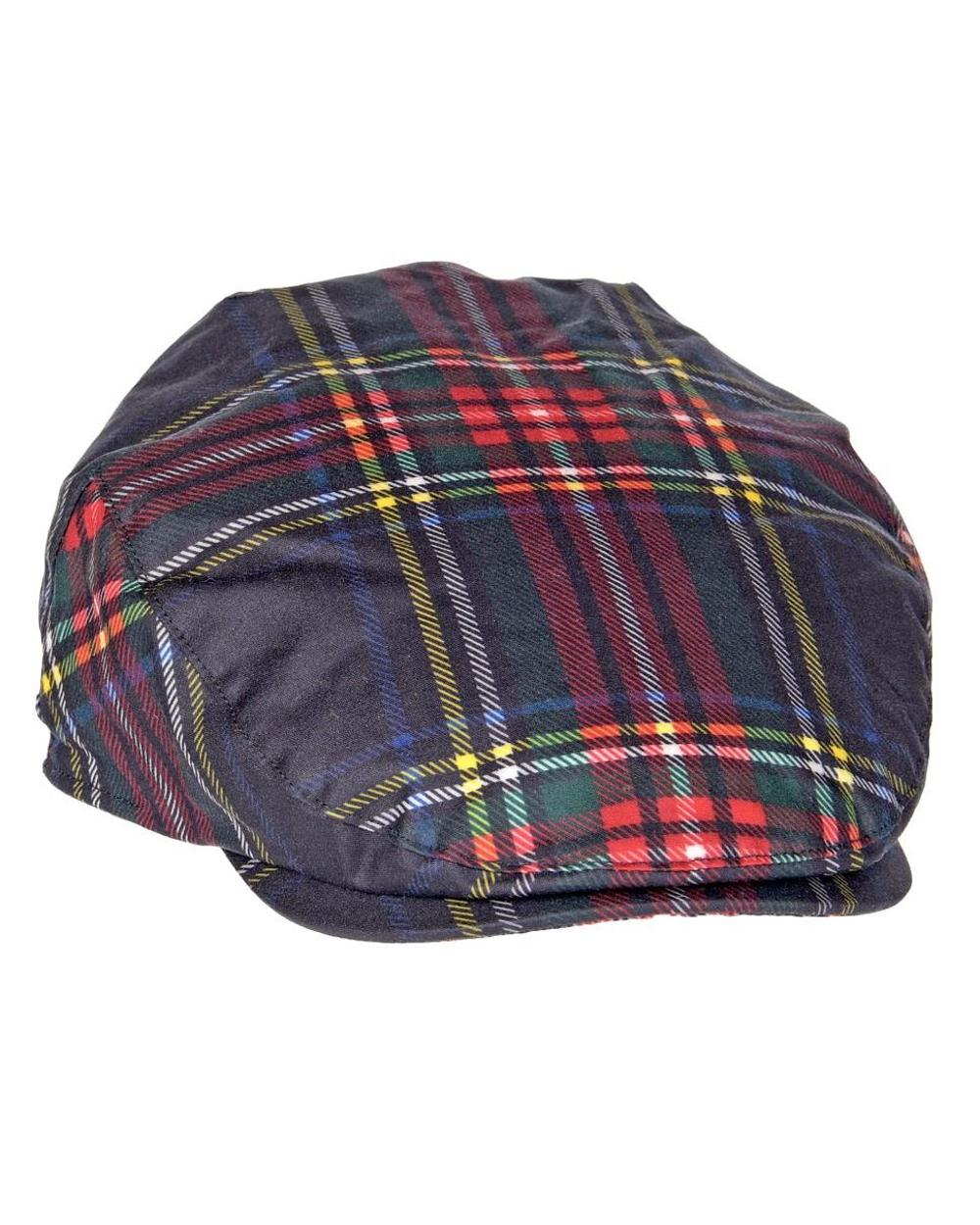 Heather Charles Tartan Wax Flat Cap in Black Stewart