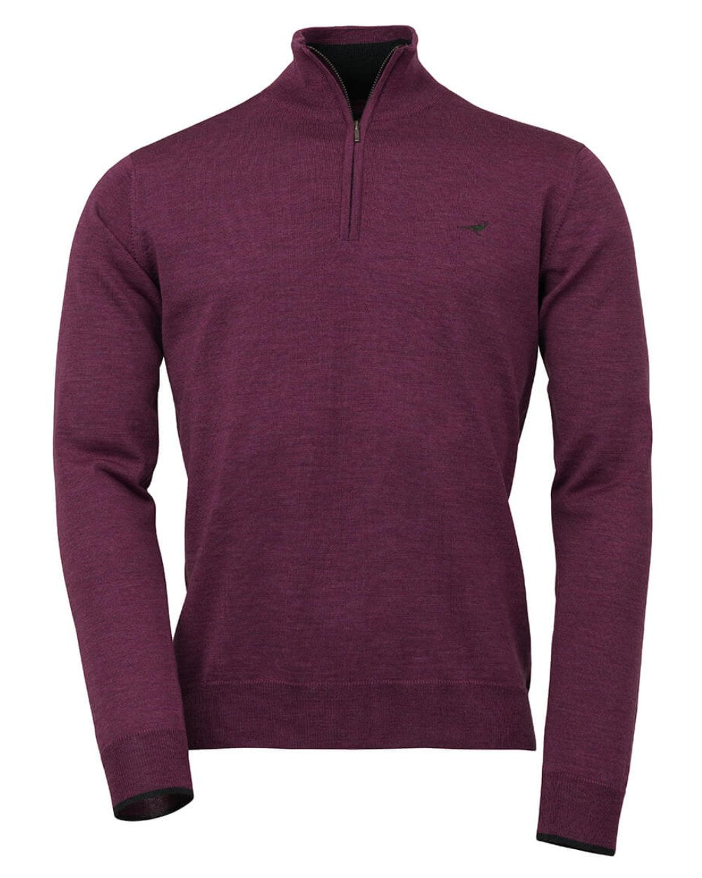 Heather Coloured Laksen Norfolk Zip Neck Merino Sweater On A White Background