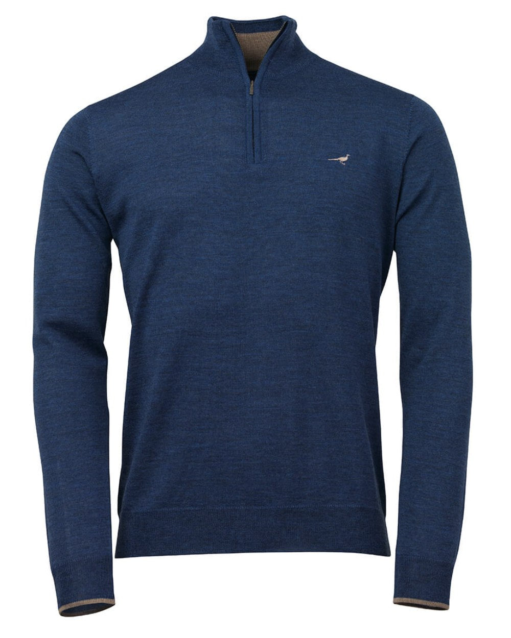 Cornflower Coloured Laksen Norfolk Zip Neck Merino Sweater On A White Background