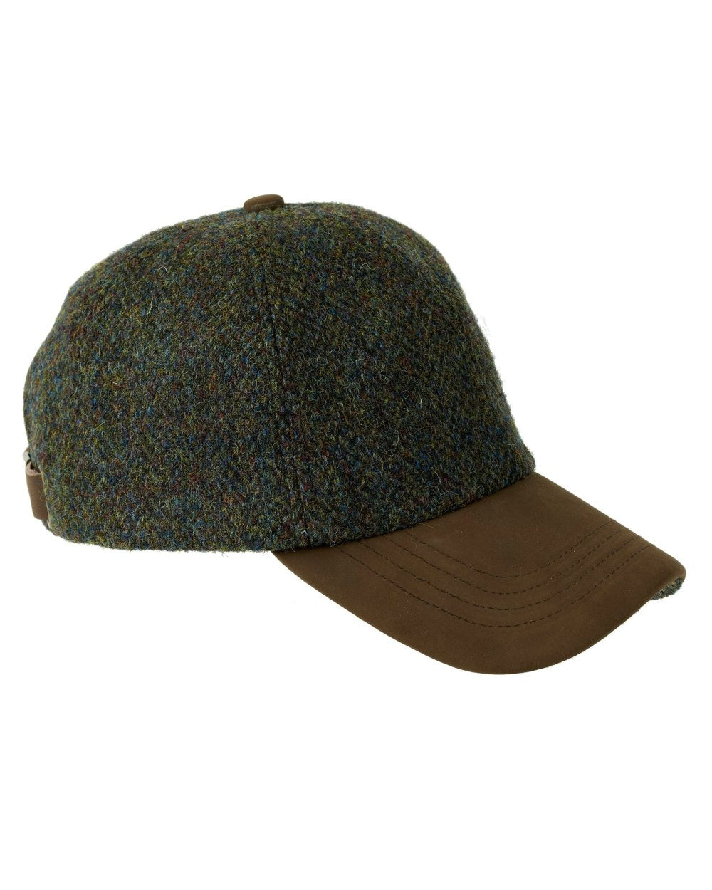 Heather Glencairn Harris Tweed/Leather Peak Baseball Cap in Forest