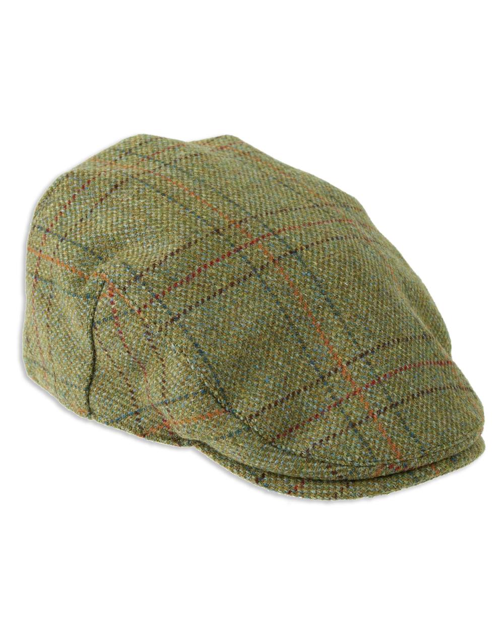 Light Olive coloureed Heather Kinloch Waterproof Tweed Flat Cap on white background