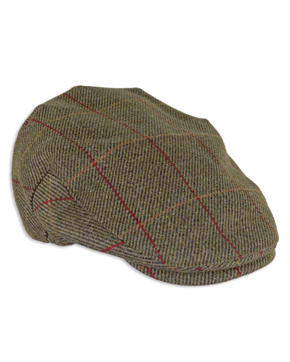Heather Kinloch Waterproof Tweed Flat Cap in Mid Olive/Red Check