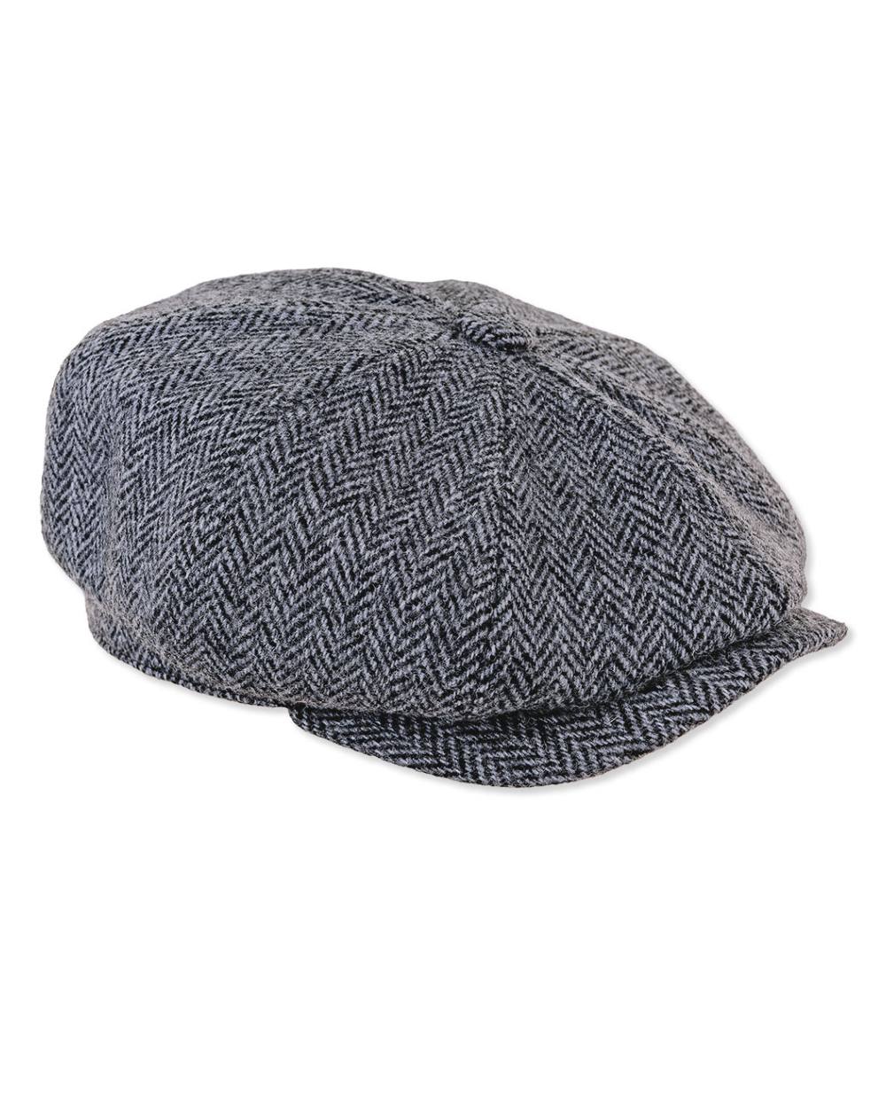 Heather Scott Newsboy Harris Tweed 8-Piece Cap in Black/Grey Herringbone