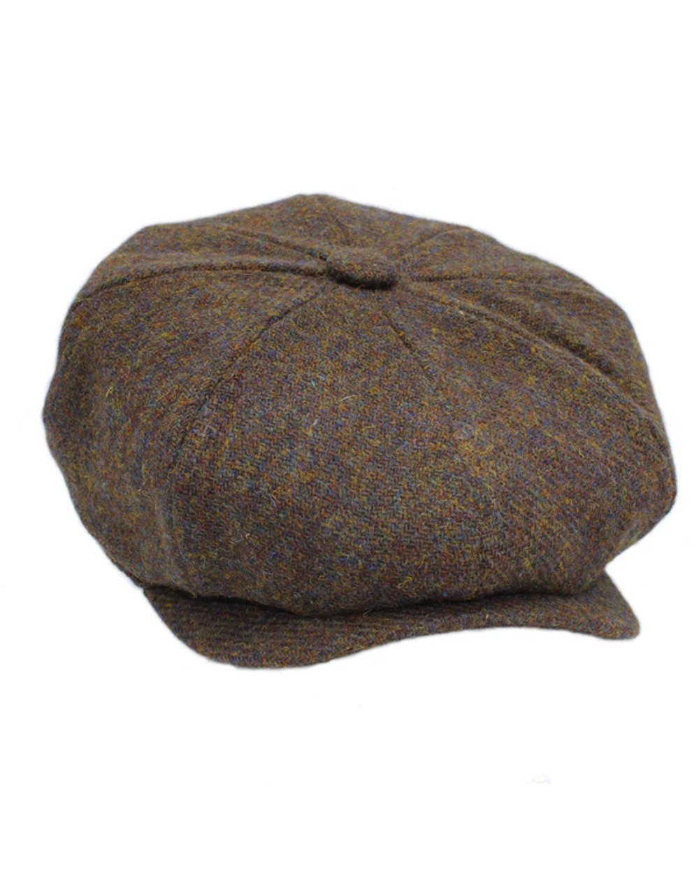 Brown Mix coloured Heather Scott Newsboy Harris Tweed 8-Piece Cap on white background