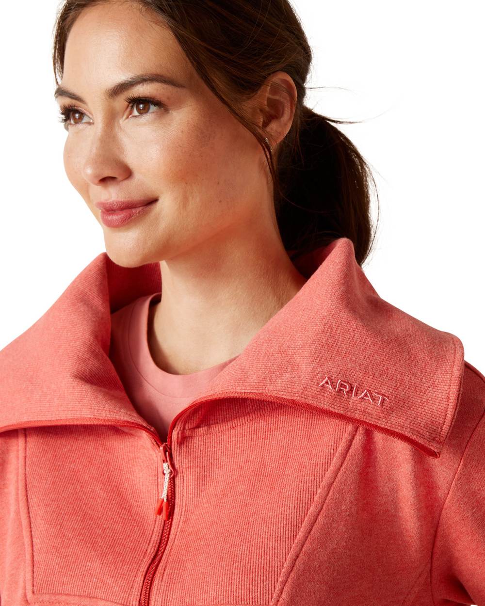 Heathered Baked Apple Coloured Ariat Womens Fern Half Zip Sweatshirt On A White Background