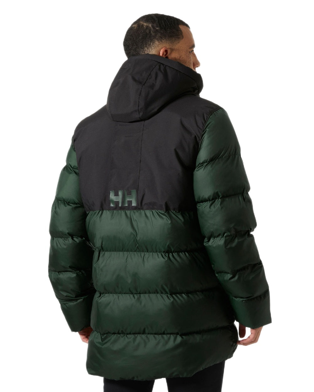 Dark Jungle Coloured Helly Hansen Active Puffy Long Jacket on white background