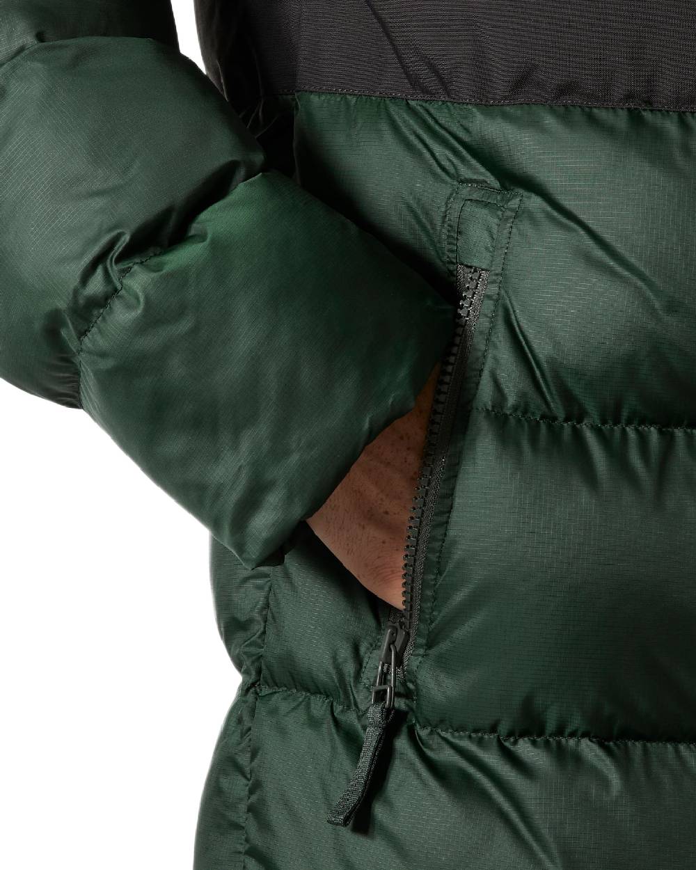 Dark Jungle Coloured Helly Hansen Active Puffy Long Jacket on white background